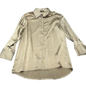 Retrofete Beige Silky Satin Cuff Links Button Down Blouse Top Size XXL? NWOT